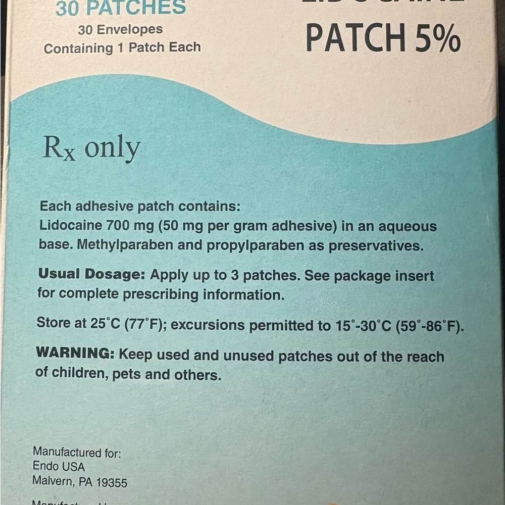 Rx Lidocaine Patch 5% Lot of 30